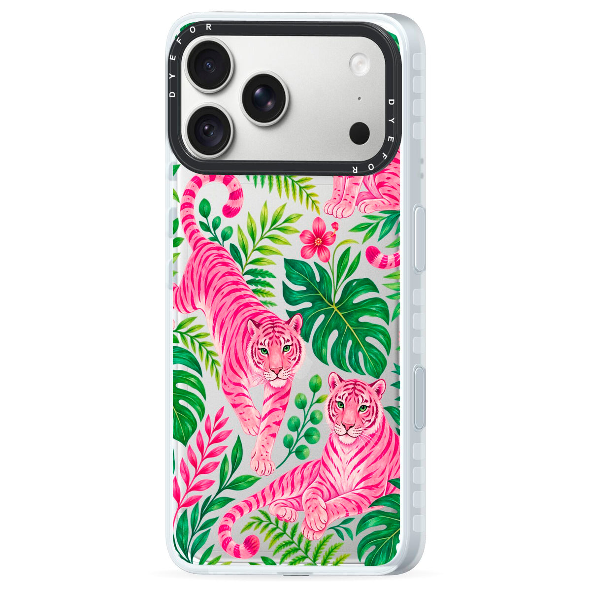 Pink Canopy iPhone 18 Pro Max Black Impact Pre order Case Side Angle on Silver phone