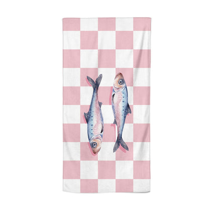 Pink Checkerboard Sardines Beach Towel