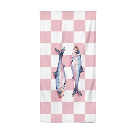 Pink Checkerboard Sardines Beach Towel