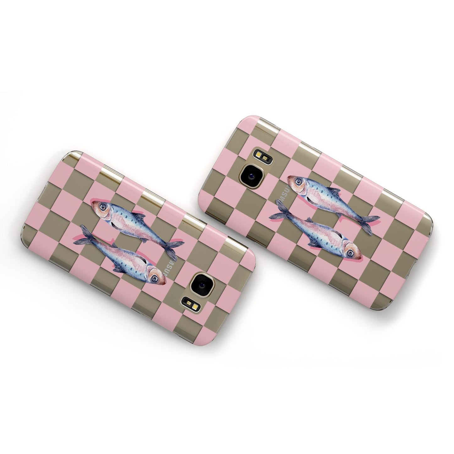 Pink Checkerboard Sardines Samsung Galaxy Case Flat Overview