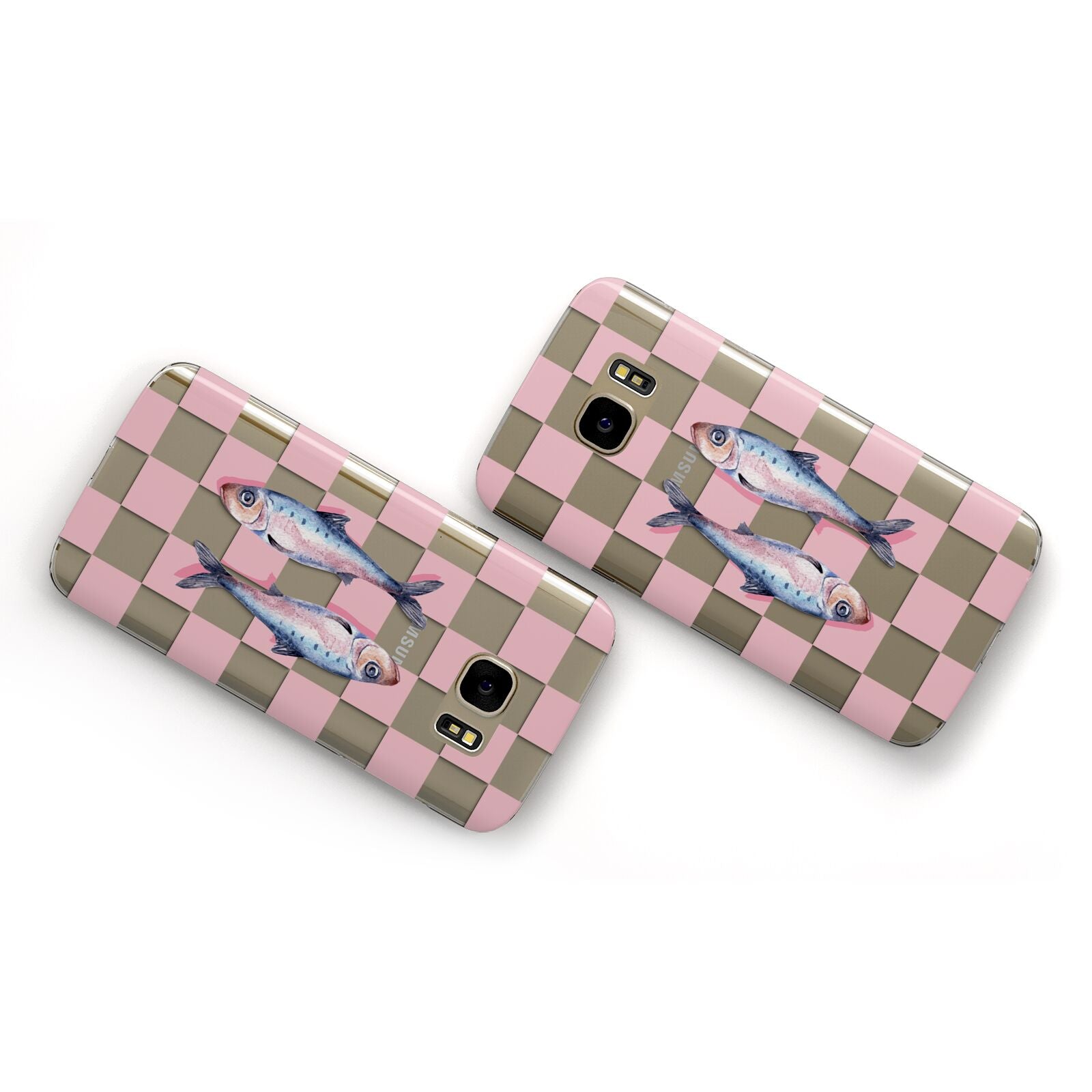 Pink Checkerboard Sardines Samsung Galaxy Case Flat Overview