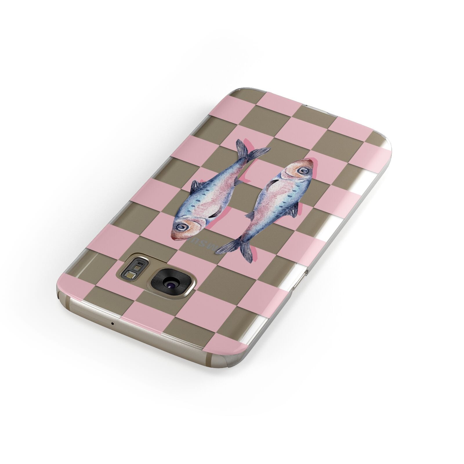 Pink Checkerboard Sardines Samsung Galaxy Case Front Close Up