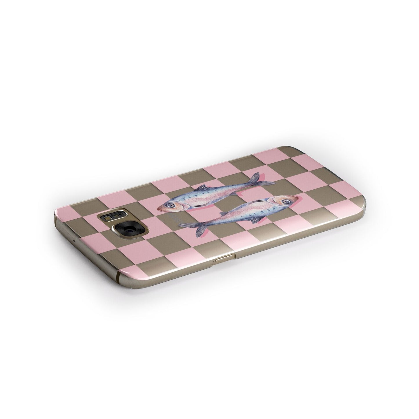 Pink Checkerboard Sardines Samsung Galaxy Case Side Close Up