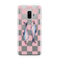 Pink Checkerboard Sardines Samsung Galaxy S9 Plus Case on Silver phone
