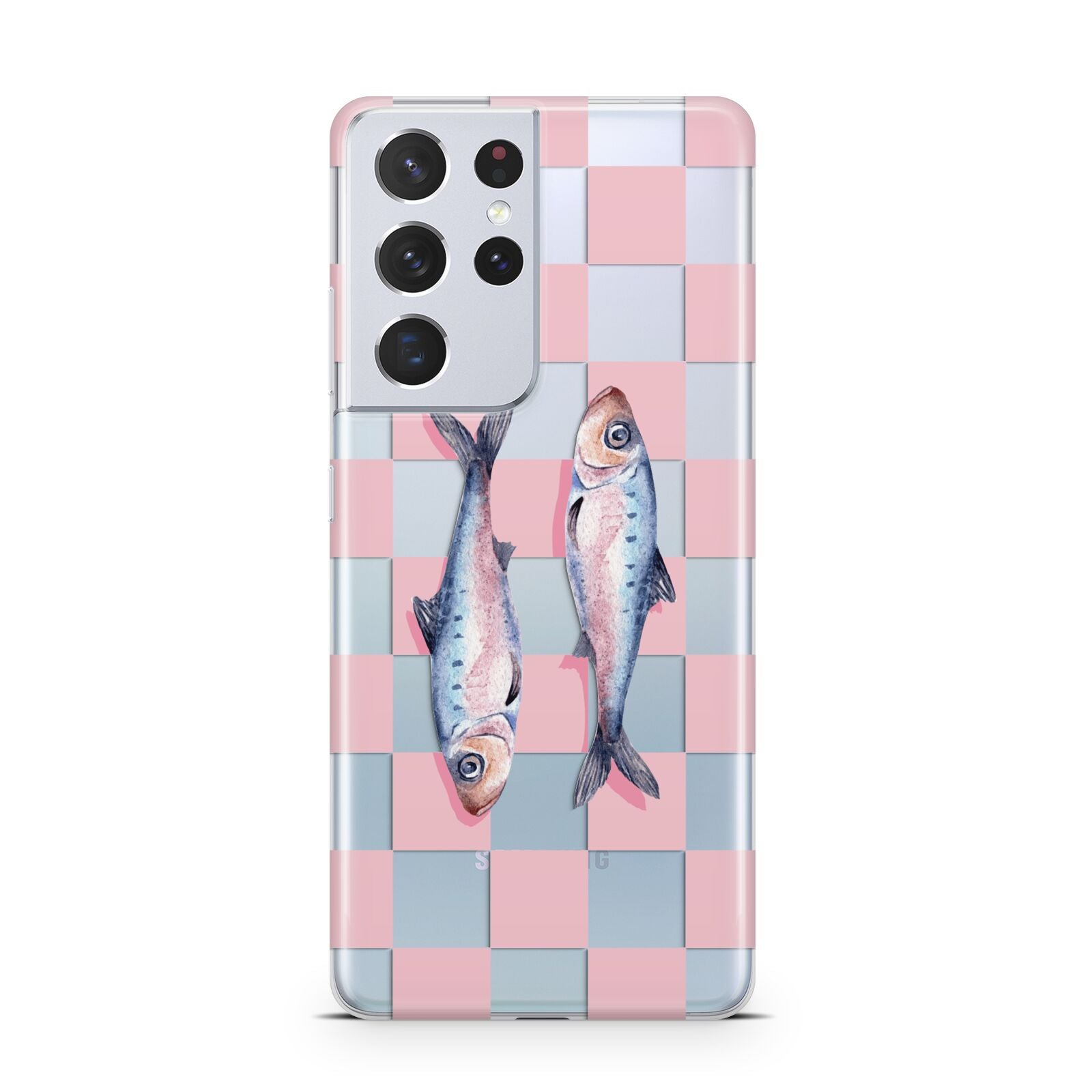 Pink Checkerboard Sardines Samsung S21 Ultra Case