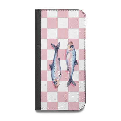 Pink Checkerboard Sardines Vegan Leather Flip iPhone Case