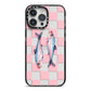 Pink Checkerboard Sardines iPhone 14 Pro Max Black Impact Case on Silver phone