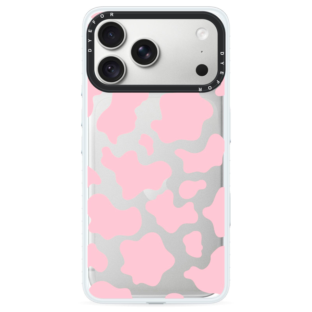 Pink Cow Print iPhone 18 Pro Max Black Impact Pre order Case on Silver phone