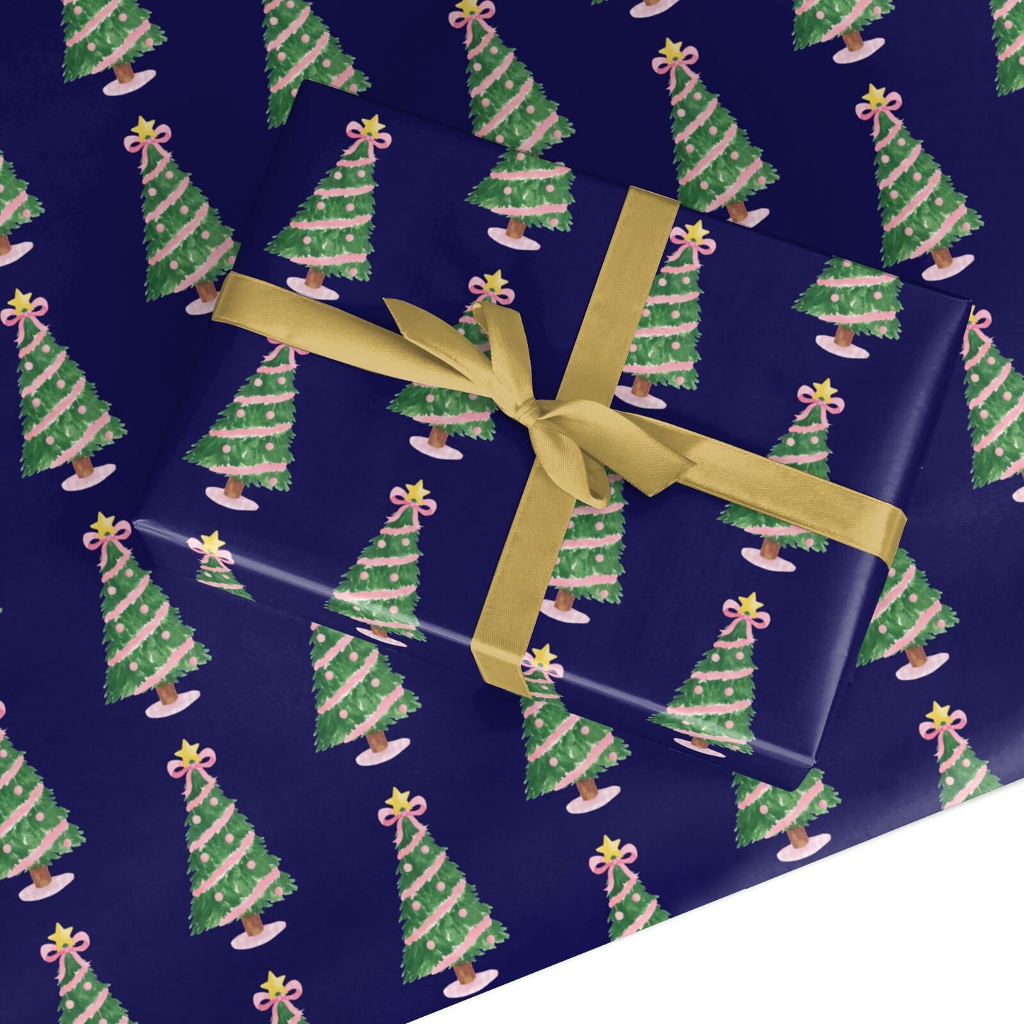 Pink Garland Christmas Tree Custom Wrapping Paper