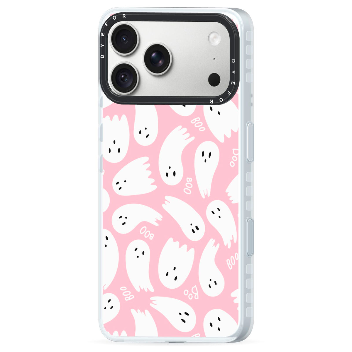 Pink Ghost iPhone 18 Pro Black Impact Pre order Case Side Angle on Silver phone