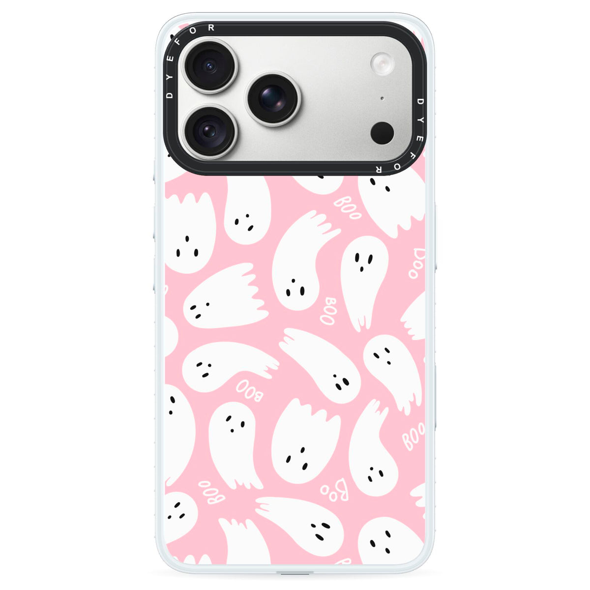Pink Ghost iPhone 18 Pro Black Impact Pre order Case on Silver phone