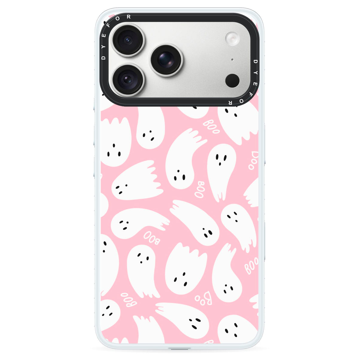 Pink Ghost iPhone 18 Pro Max Black Impact Pre order Case on Silver phone