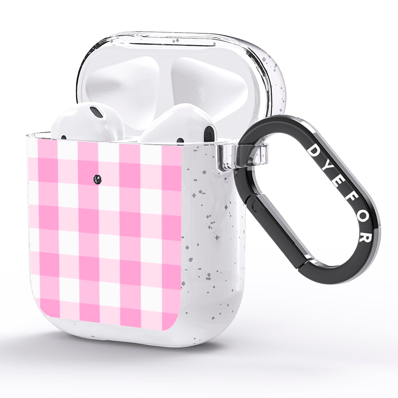 Pink Gingham Check AirPods Glitter Case Side Image
