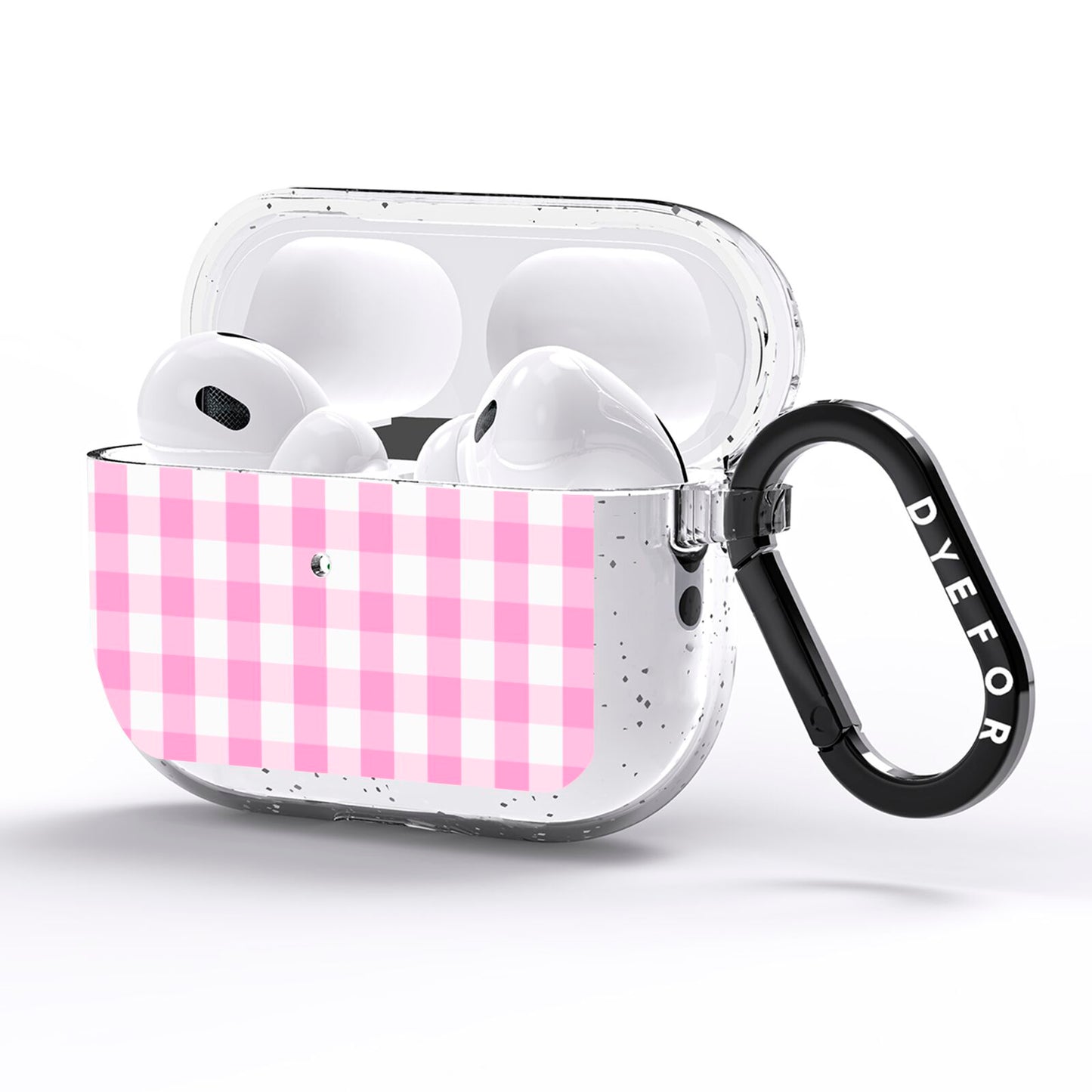 Pink Gingham Check AirPods Pro Glitter Case Side Image