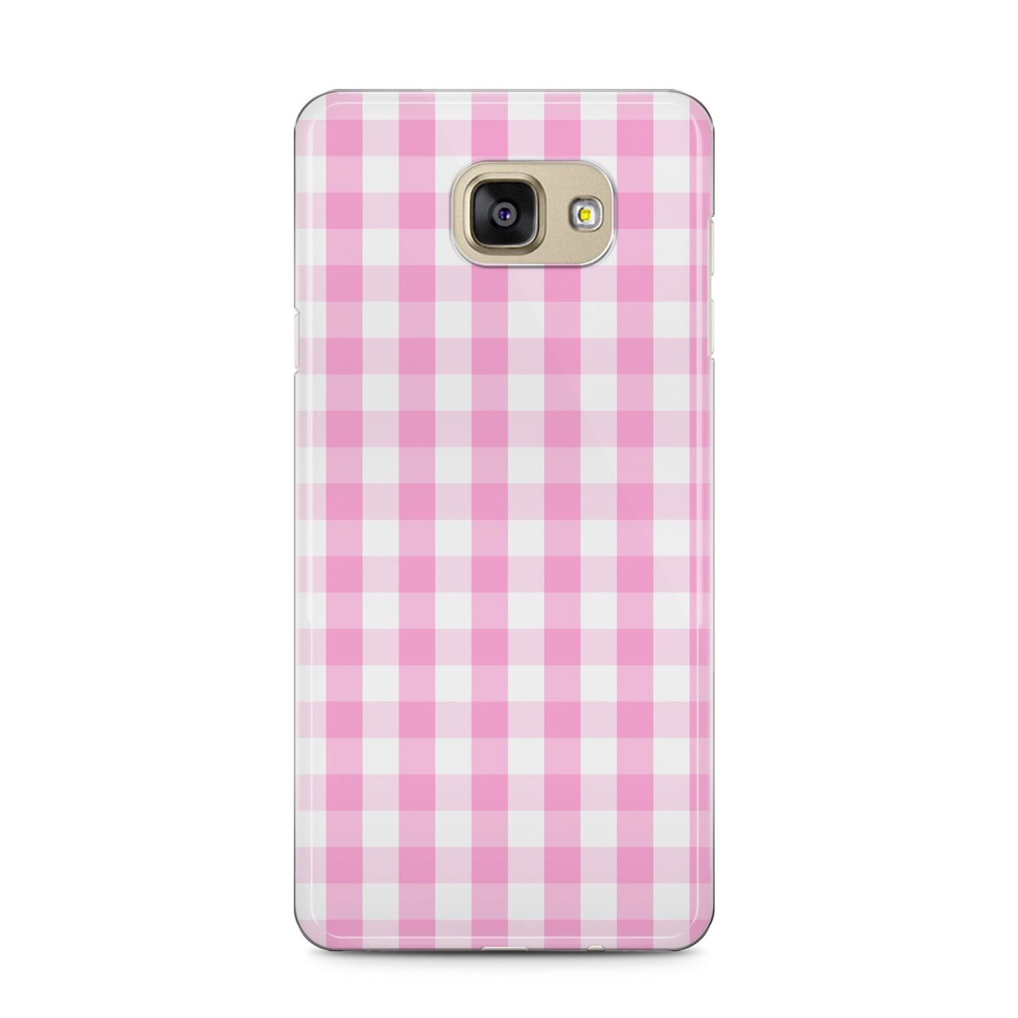 Pink Gingham Check Samsung Galaxy A5 2016 Case on gold phone