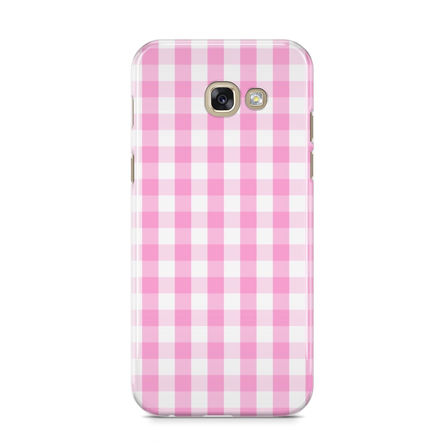 Pink Gingham Check Samsung Galaxy A5 2017 Case on gold phone