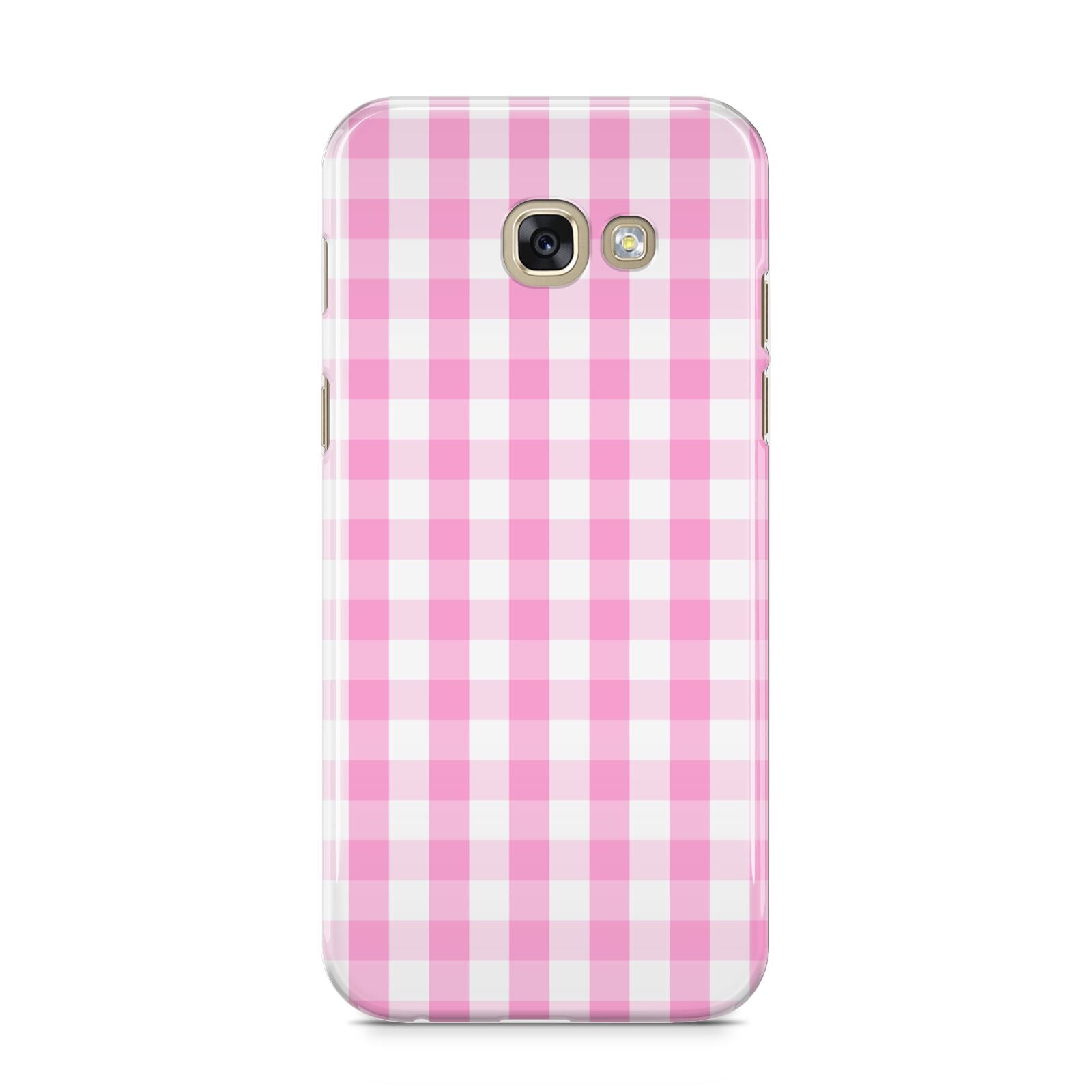 Pink Gingham Check Samsung Galaxy A5 2017 Case on gold phone