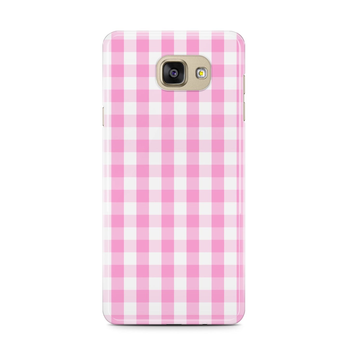 Pink Gingham Check Samsung Galaxy A7 2016 Case on gold phone