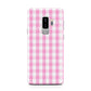 Pink Gingham Check Samsung Galaxy S9 Plus Case on Silver phone