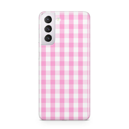 Pink Gingham Check Samsung S21 Case