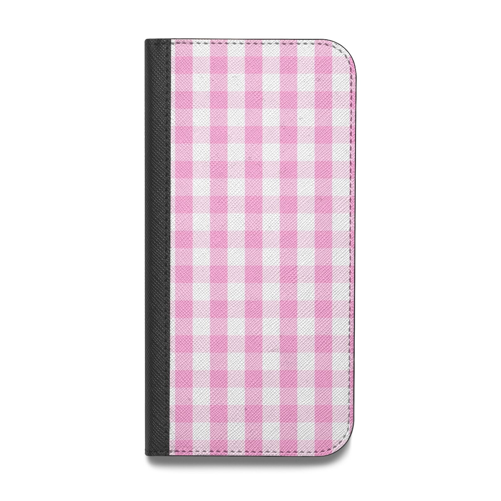 Pink Gingham Check Vegan Leather Flip iPhone Case