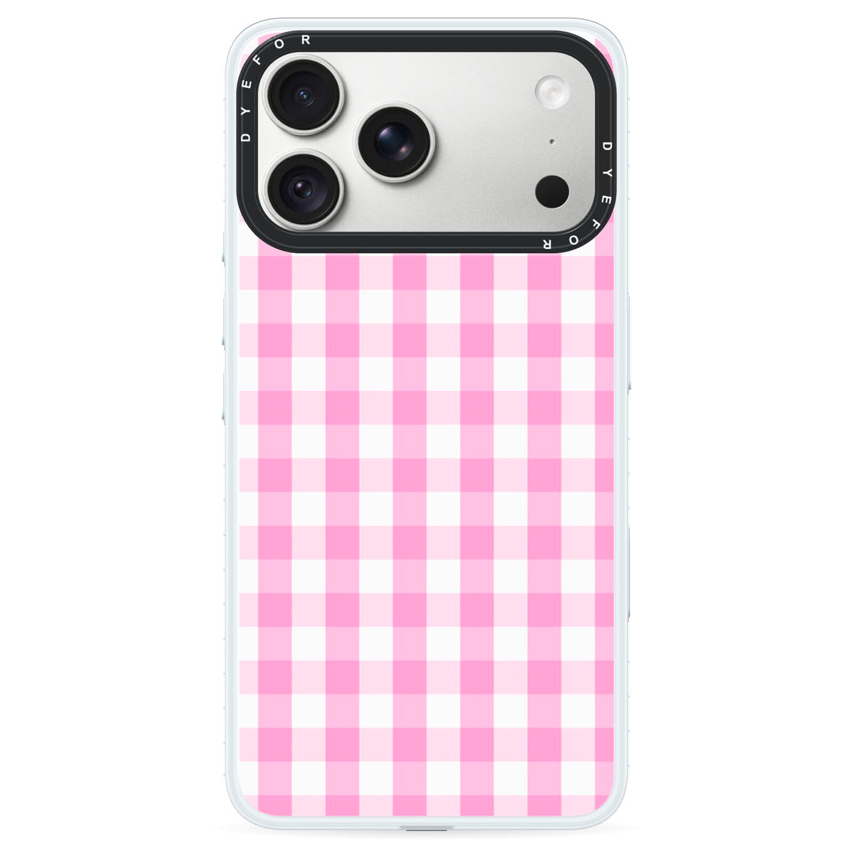 Pink Gingham Check iPhone 18 Pro Max Black Impact Pre order Case on Silver phone