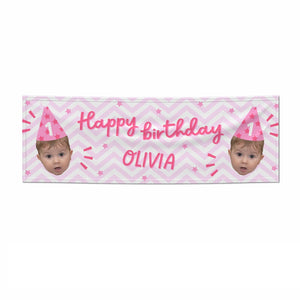 Pink Happy Birthday Personalised Face Banner