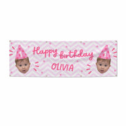 Pink Happy Birthday Personalised Face 6x2 Banner