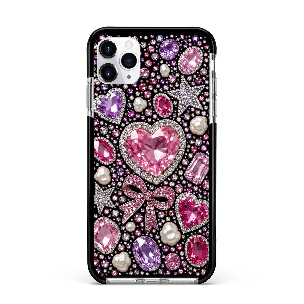 Pink Heirloom Jewels Apple iPhone 11 Pro Max in Silver with Black Impact Case