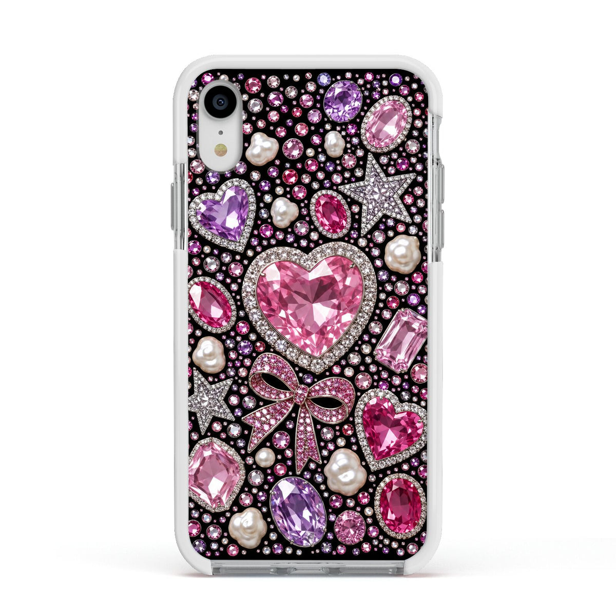 Pink Heirloom Jewels Apple iPhone XR Impact Case White Edge on Silver Phone