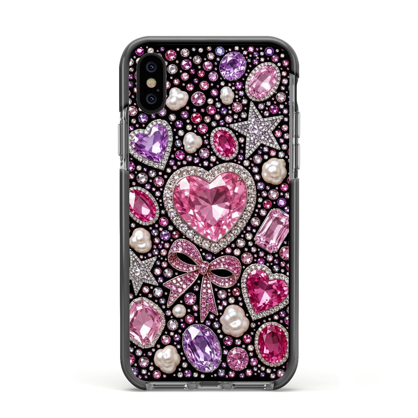 Pink Heirloom Jewels Apple iPhone Xs Impact Case Black Edge on Black Phone