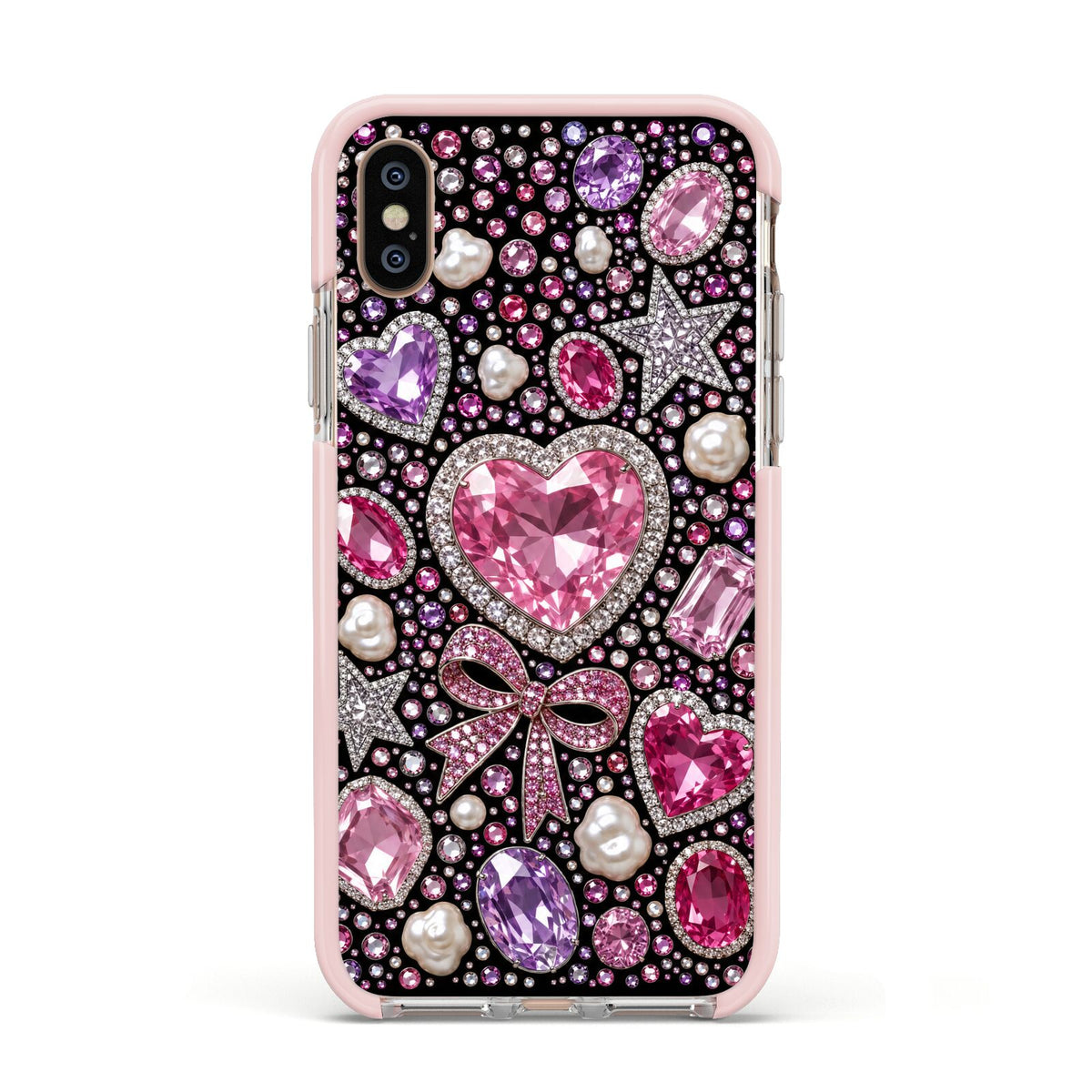 Pink Heirloom Jewels Apple iPhone Xs Impact Case Pink Edge on Gold Phone
