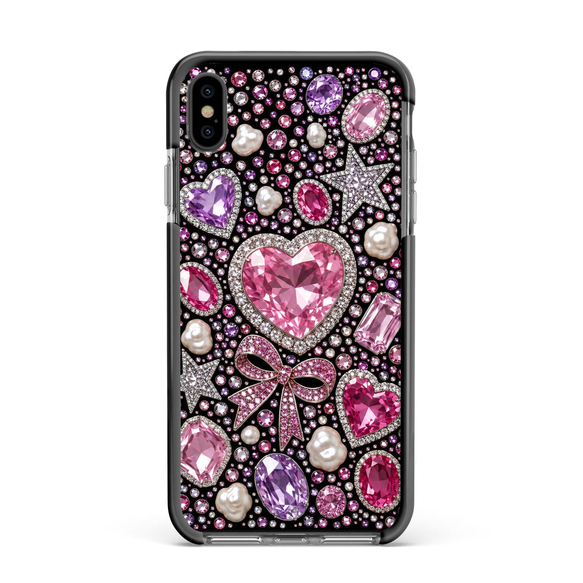 Pink Heirloom Jewels Apple iPhone Xs Max Impact Case Black Edge on Black Phone
