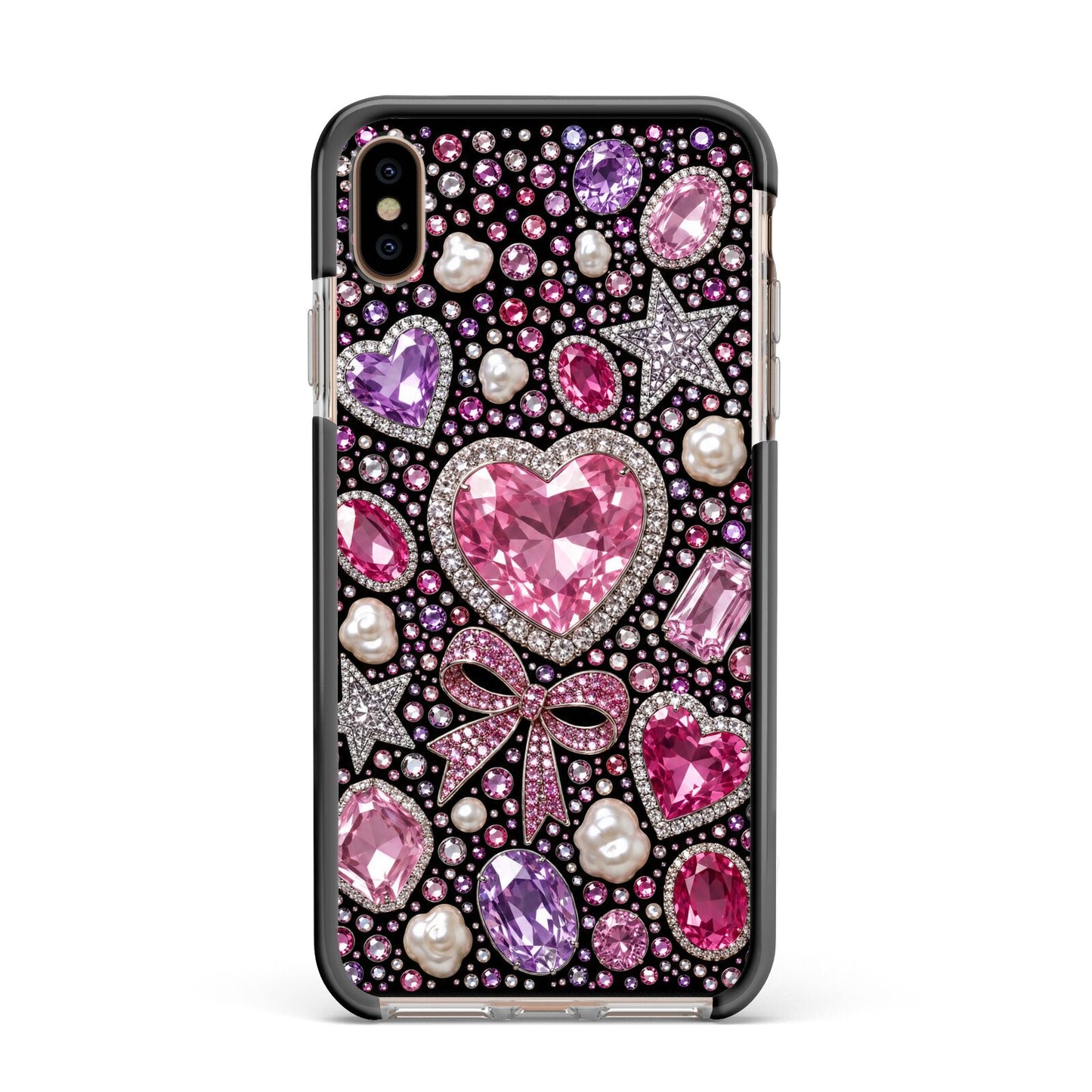 Pink Heirloom Jewels Apple iPhone Xs Max Impact Case Black Edge on Gold Phone