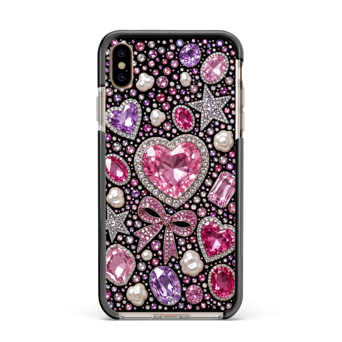Pink Heirloom Jewels Apple iPhone Xs Max Impact Case Black Edge on Gold Phone