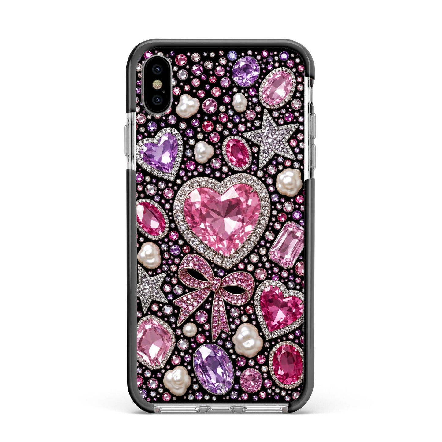 Pink Heirloom Jewels Apple iPhone Xs Max Impact Case Black Edge on Silver Phone