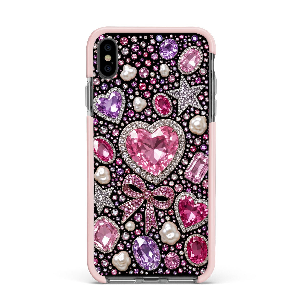 Pink Heirloom Jewels Apple iPhone Xs Max Impact Case Pink Edge on Black Phone