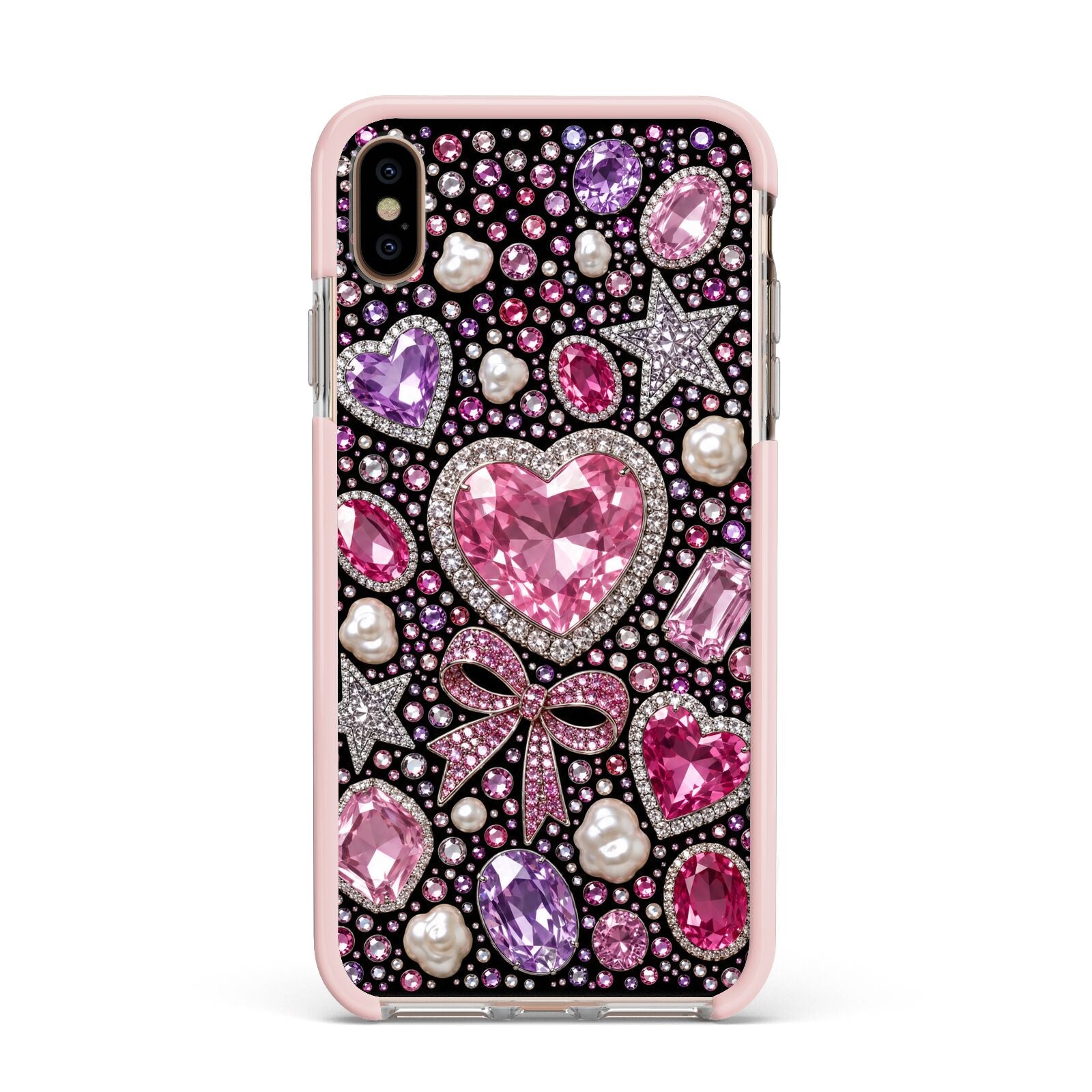 Pink Heirloom Jewels Apple iPhone Xs Max Impact Case Pink Edge on Gold Phone