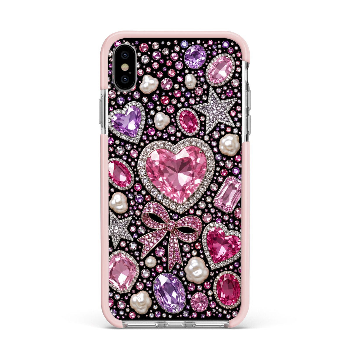 Pink Heirloom Jewels Apple iPhone Xs Max Impact Case Pink Edge on Silver Phone