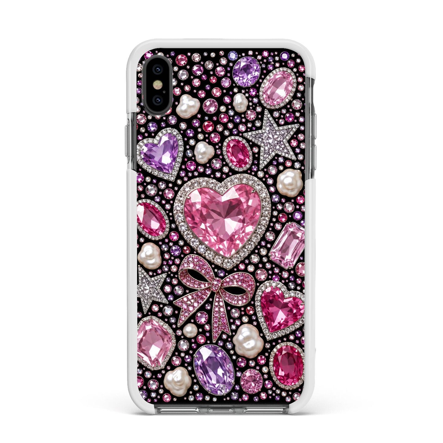 Pink Heirloom Jewels Apple iPhone Xs Max Impact Case White Edge on Black Phone