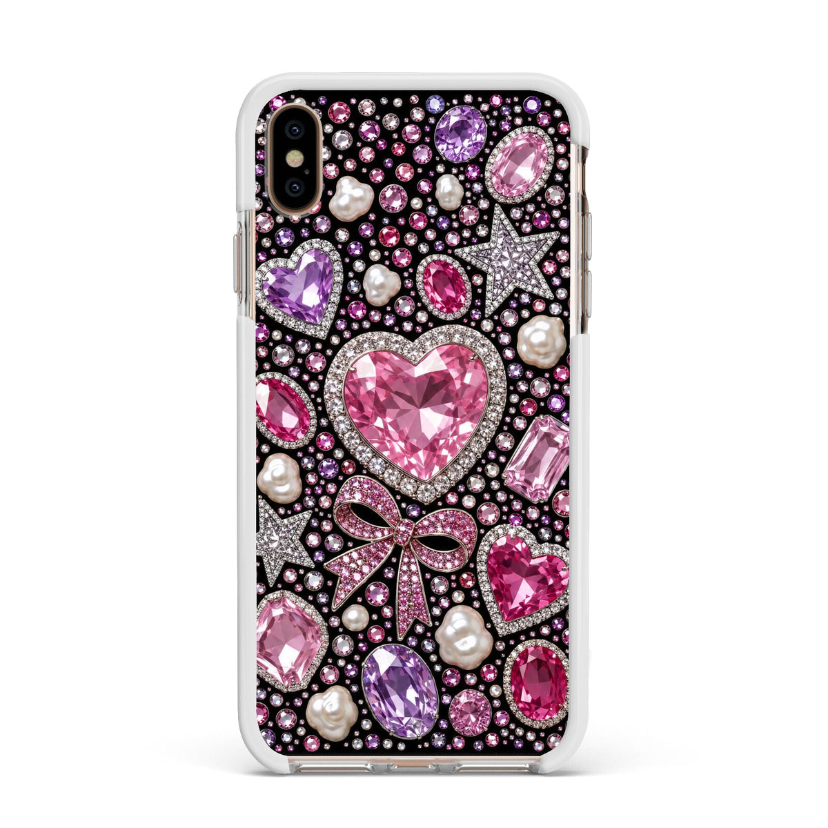 Pink Heirloom Jewels Apple iPhone Xs Max Impact Case White Edge on Gold Phone