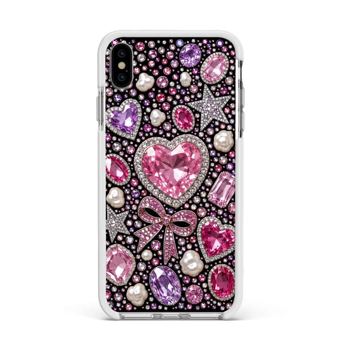 Pink Heirloom Jewels Apple iPhone Xs Max Impact Case White Edge on Silver Phone