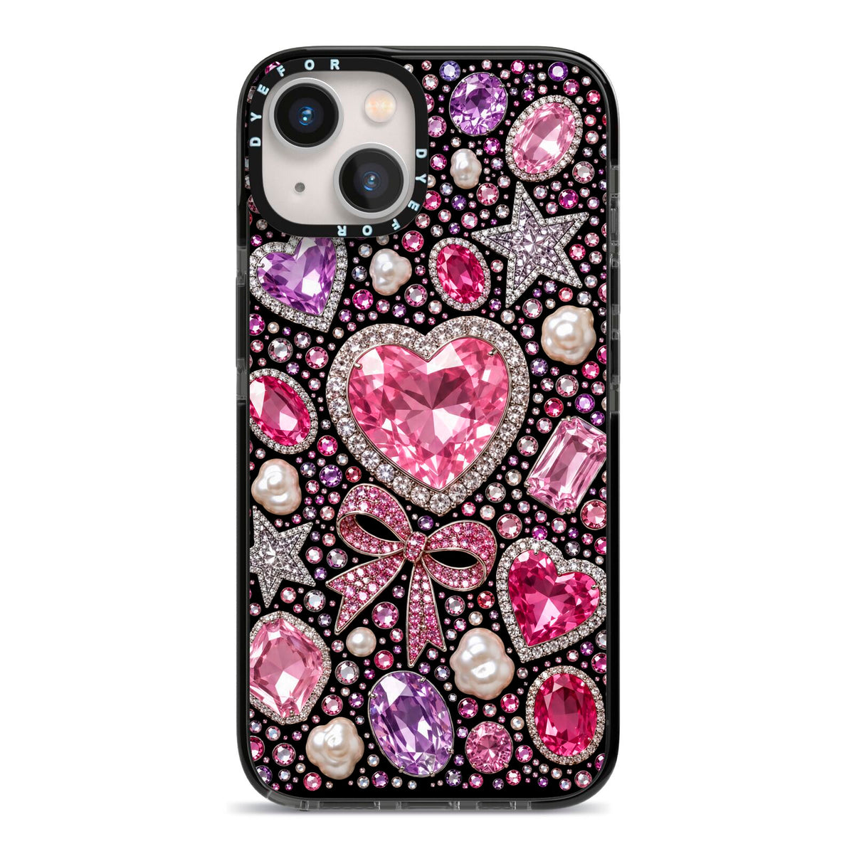 Pink Heirloom Jewels iPhone 13 Black Impact Case on Silver phone