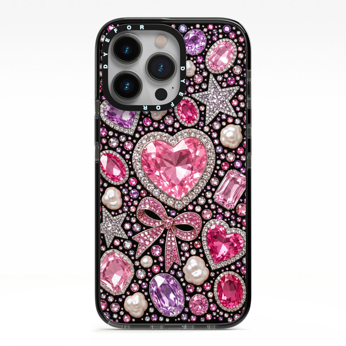 Pink Heirloom Jewels iPhone 13 Pro Black Impact Case on Silver phone