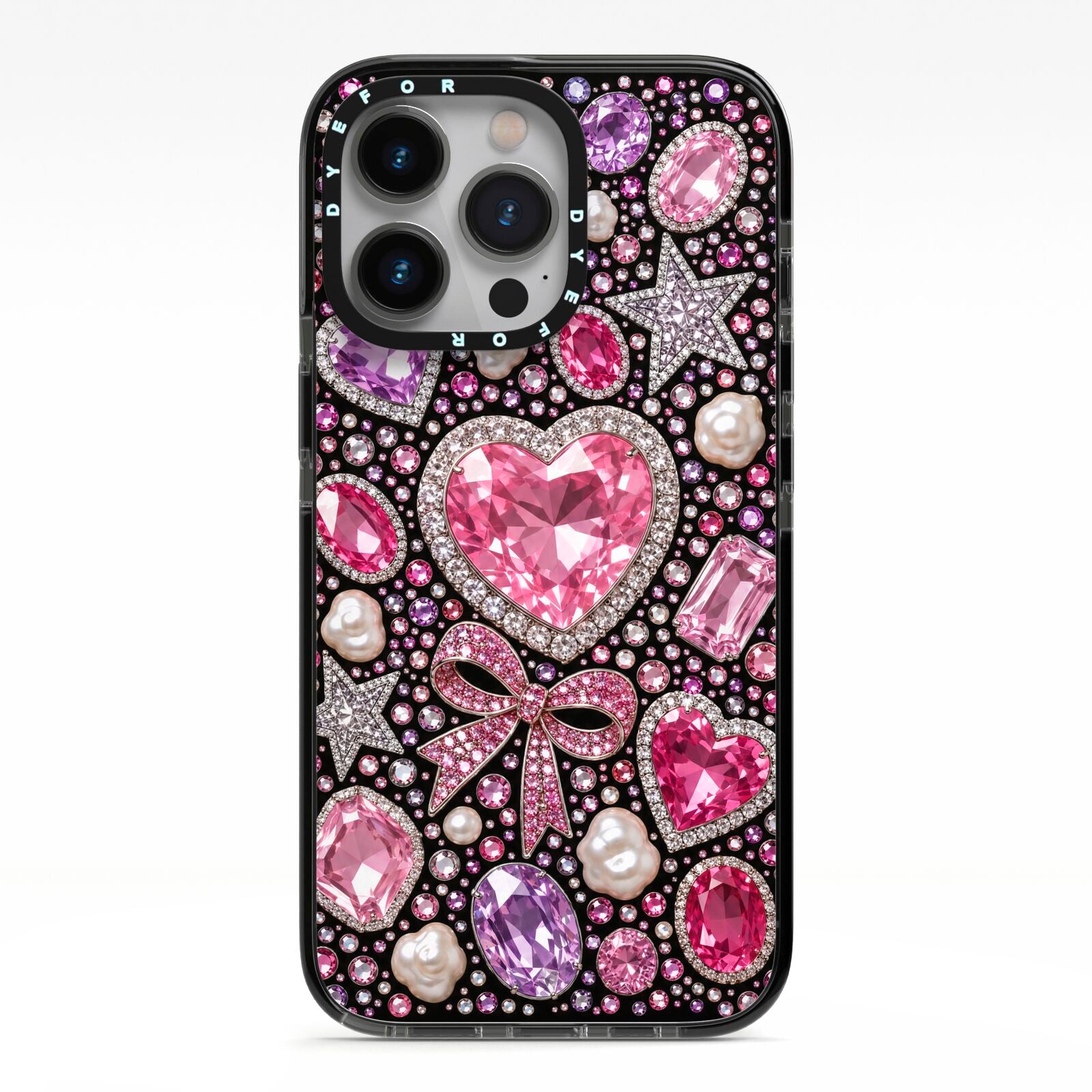 Pink Heirloom Jewels iPhone 13 Pro Black Impact Case on Silver phone