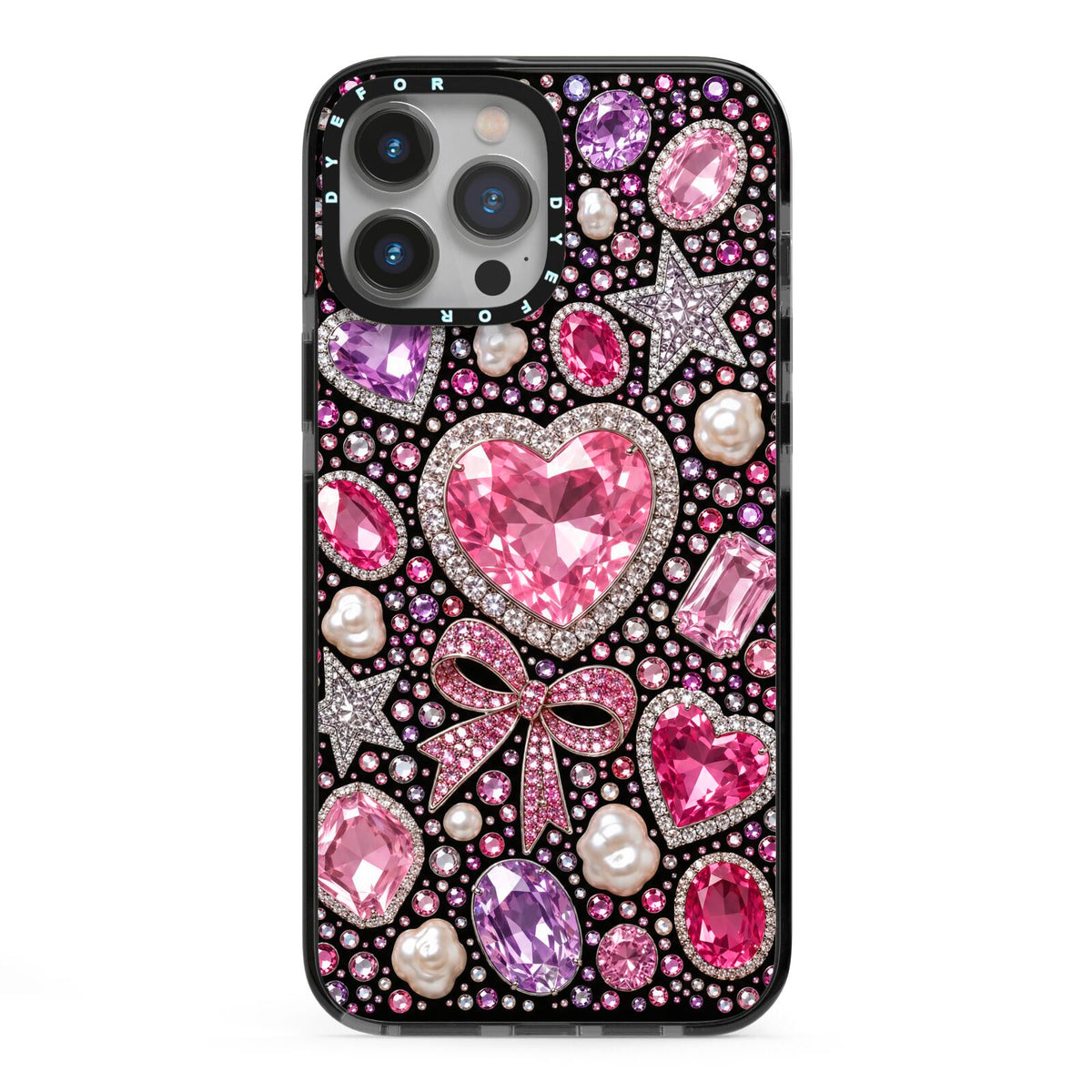 Pink Heirloom Jewels iPhone 13 Pro Max Black Impact Case on Silver phone