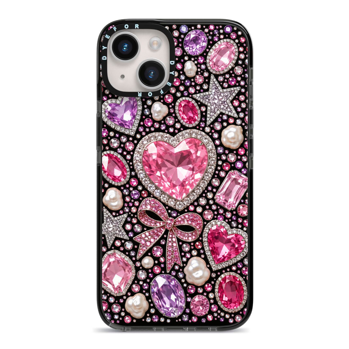Pink Heirloom Jewels iPhone 14 Black Impact Case on Silver phone