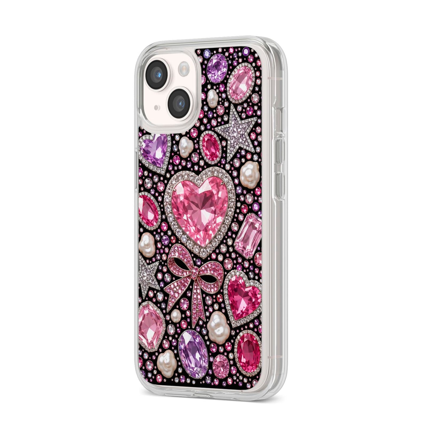 Pink Heirloom Jewels iPhone 14 Clear Tough Case Starlight Angled Image