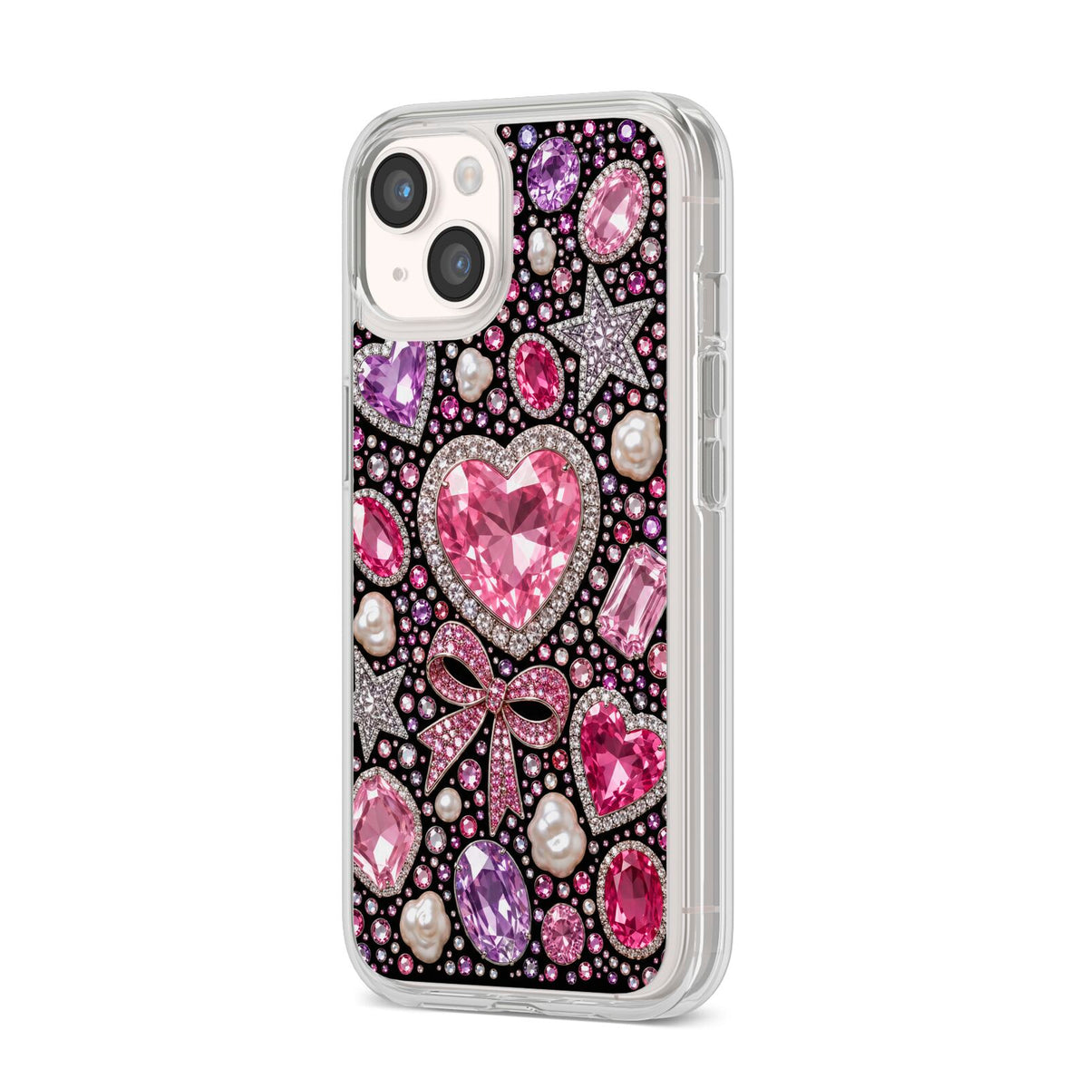 Pink Heirloom Jewels iPhone 14 Clear Tough Case Starlight Angled Image