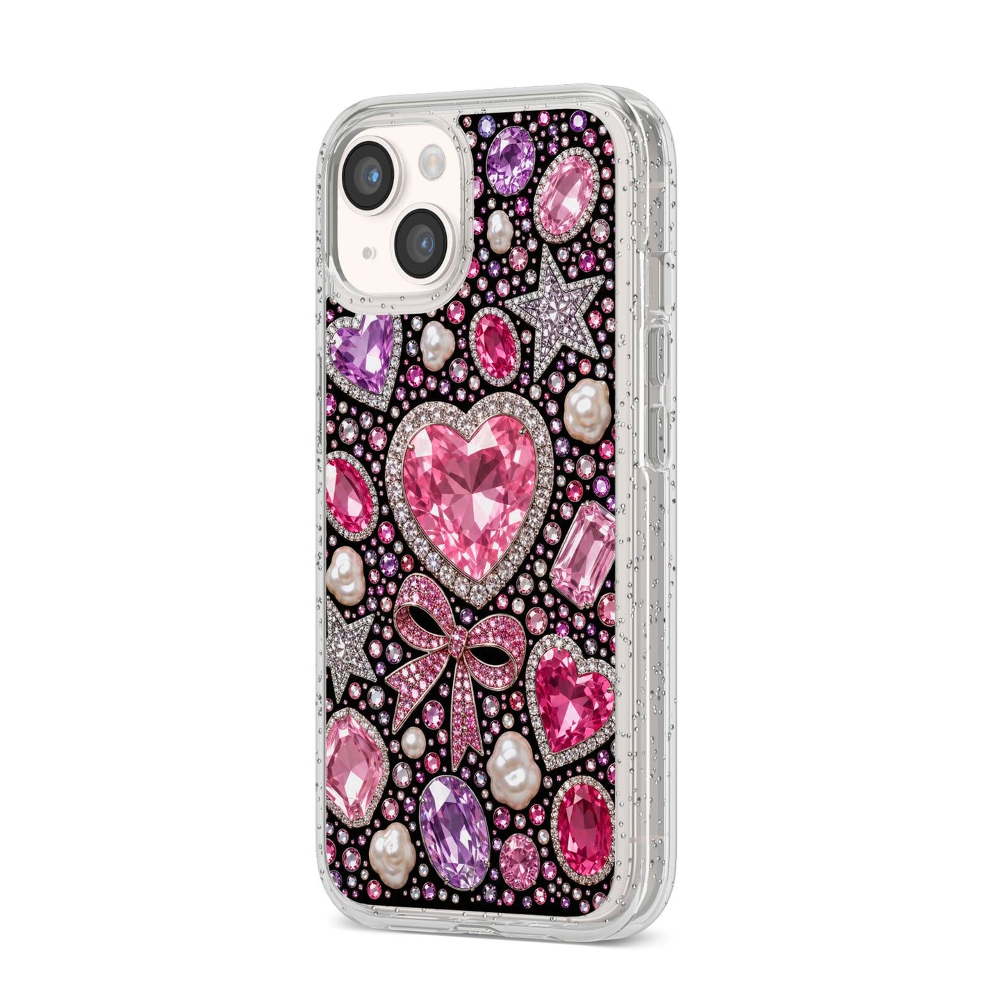 Pink Heirloom Jewels iPhone 14 Glitter Tough Case Starlight Angled Image